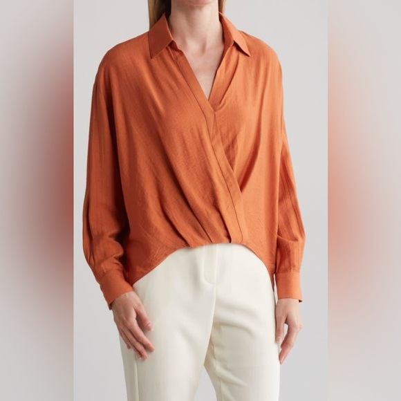 Rachel Roy|Faux wrap Drapey long sleeve blouse,high low style••• - Picture 12 of 12